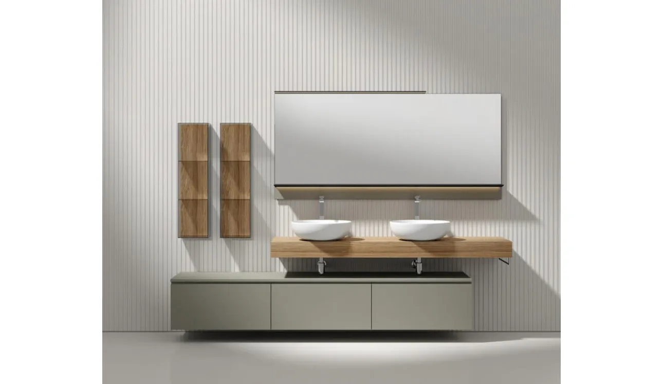 Mobile da Bagno sospeso laccato opaco Argilla e nobilitato Oak Trend Giunone 9025 di Edoné