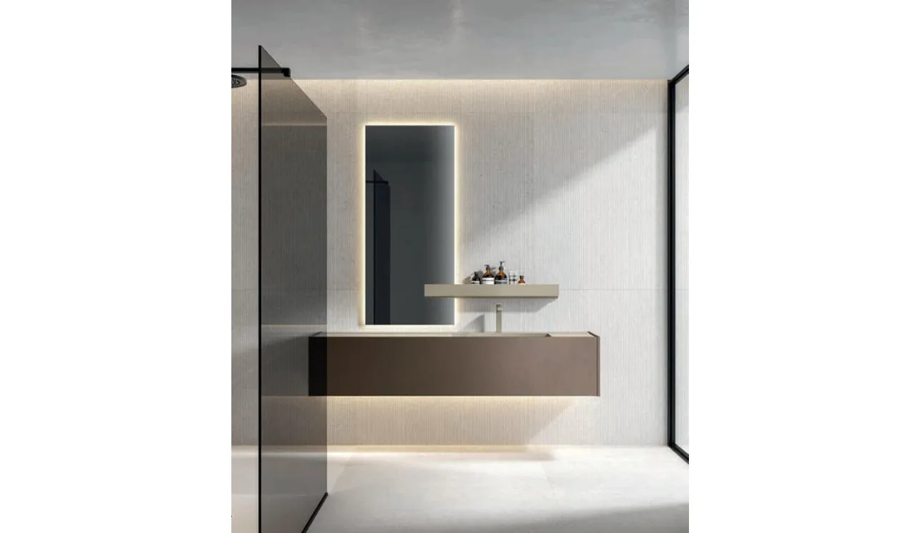 Mobile da Bagno sospeso Hexis 2335 in nobilitato Reflex Bronzo di Edoné