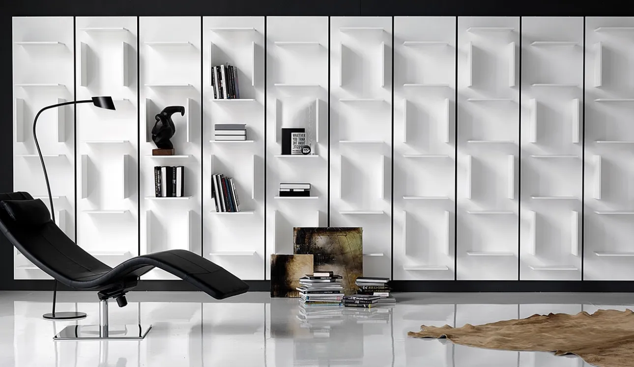 Libreria componibile a muro in legno laccato bianco Fifty di Cattelan Italia