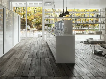 Cucina Design con isola Artematica Vitrum Bianco Lucido di Valcucine