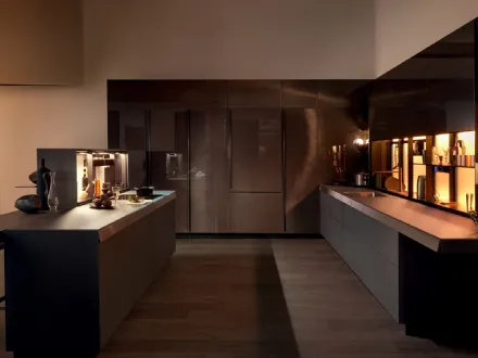 Cucina Design con isola Genius Loci in Vetro Tessile di Valcucine