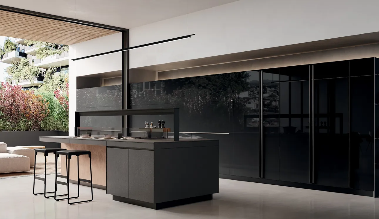 Cucina Design Logica Celata in Vitrum Lucido Nero di Valcucine