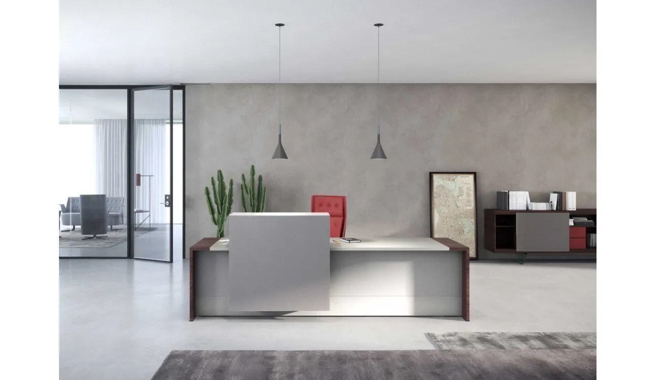 Bancone Reception elegante con scudo frontale Loop In Estel